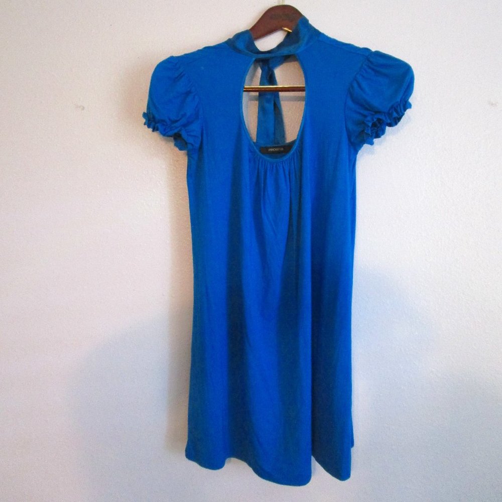 Arden B Blue Mini Dress | Size S | High Neck with Cut Out & Tie